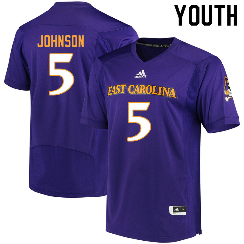 Youth #5 C.J. Johnson ECU Pirates College Football Jerseys Sale-Purple - Click Image to Close
